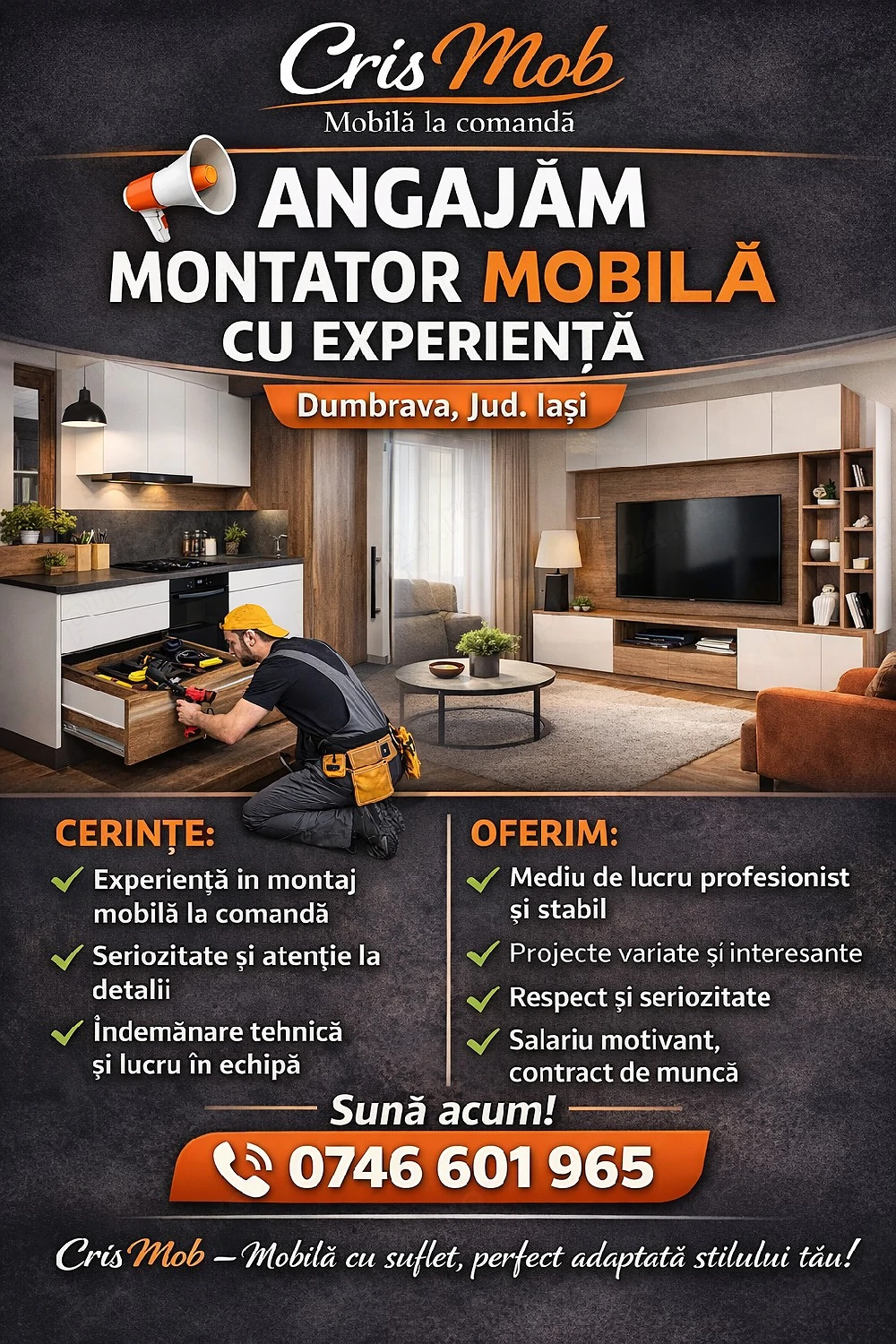 Angajăm montator mobilă cu experiență 