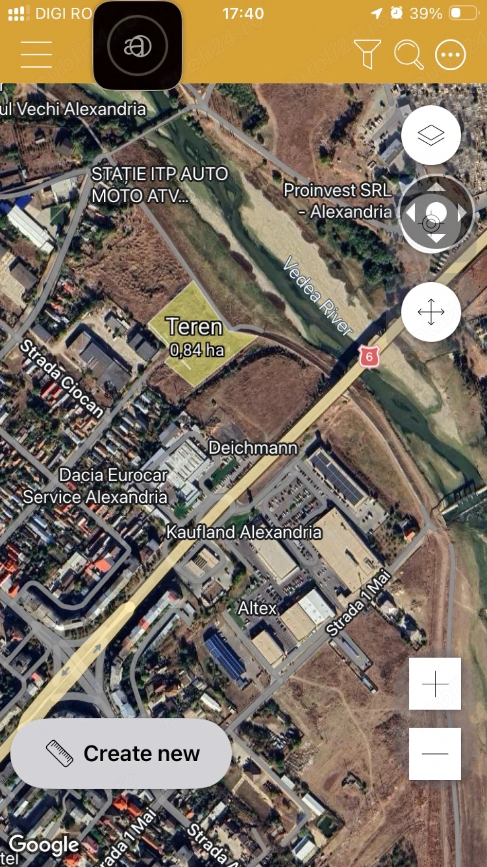 Teren intravilan, 8400 mp, zona C. Brancoveanu-raul Vedea