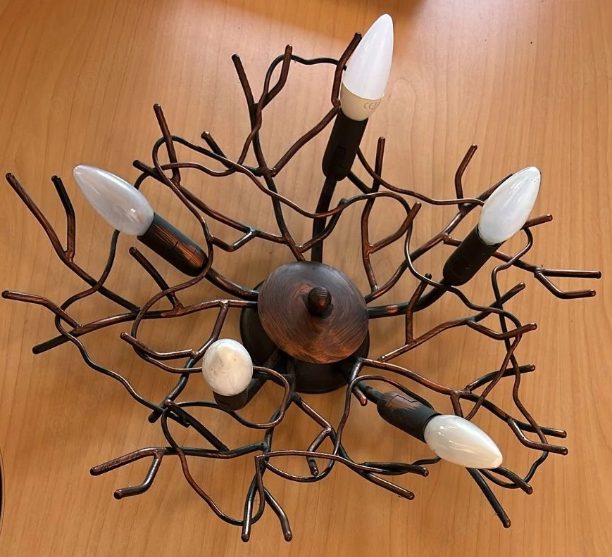 Aplica plafon vintage din fier forjat cu 5 becuri, lucrate manual