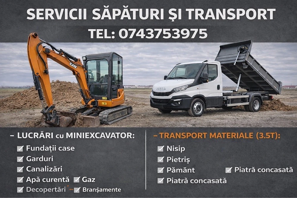 execut lucrari miniexcavator si transport basculabila 