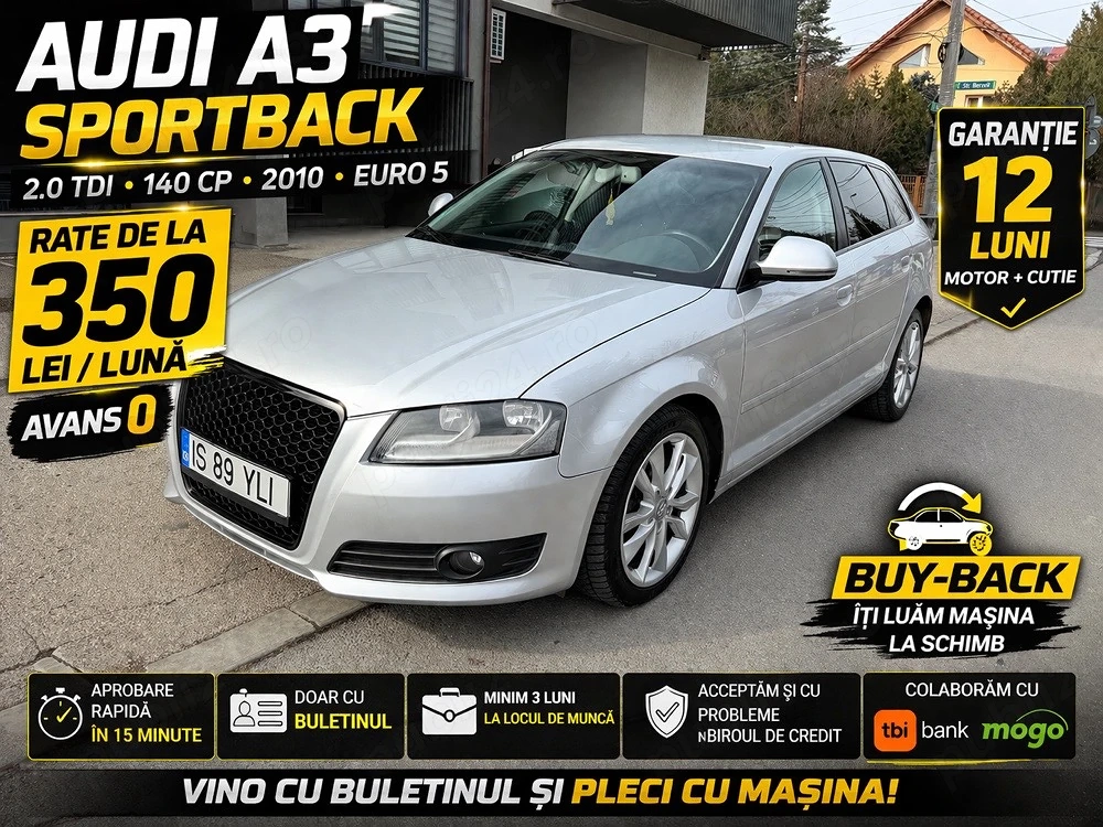 Audi A3 Sportback Facelift 2.0 TDI 140 CP RATE 350 lei AVANS 0 GARANTIE 12 Luni Buy Back