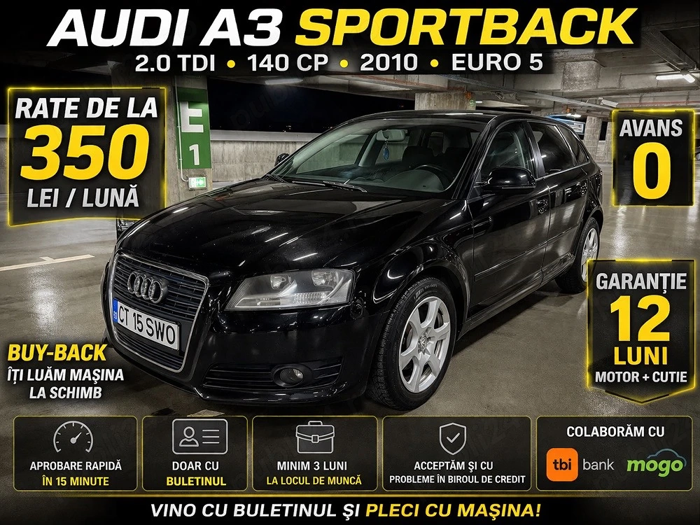 Audi A3 Sportback Facelift 2.0 TDI 140 CP RATE 350 lei AVANS 0 GARANTIE 12 luni Buy back
