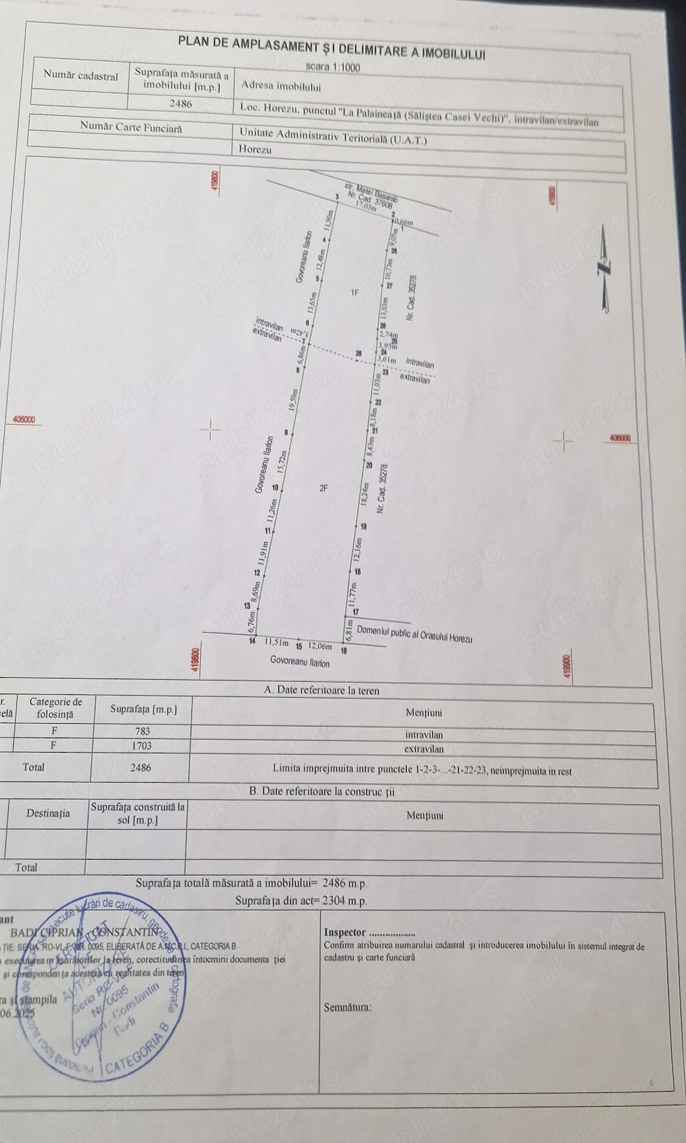 Teren Intravilan Horezu   Panoramă Superbă & Toate Utilitățile la Poartă