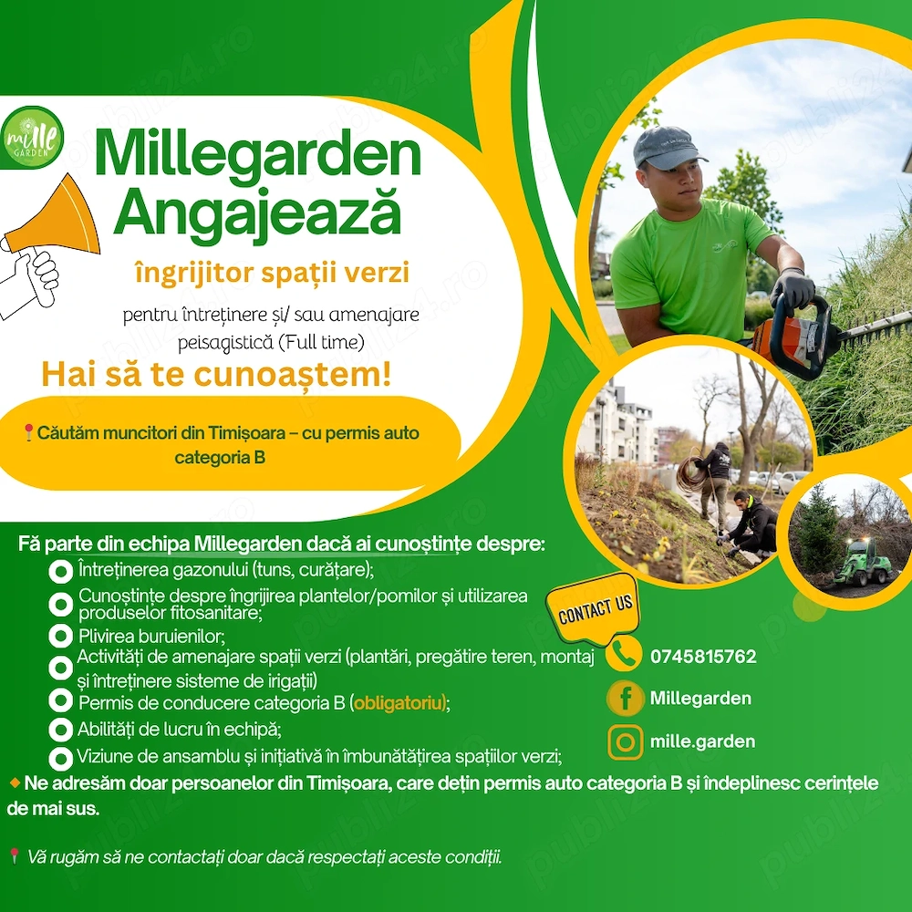 Angajăm îngrijitor spații verzi - Timișoara