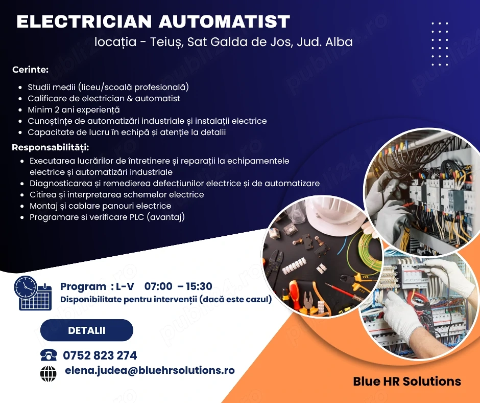 Electrician Automatist- locatia Teius, Alba