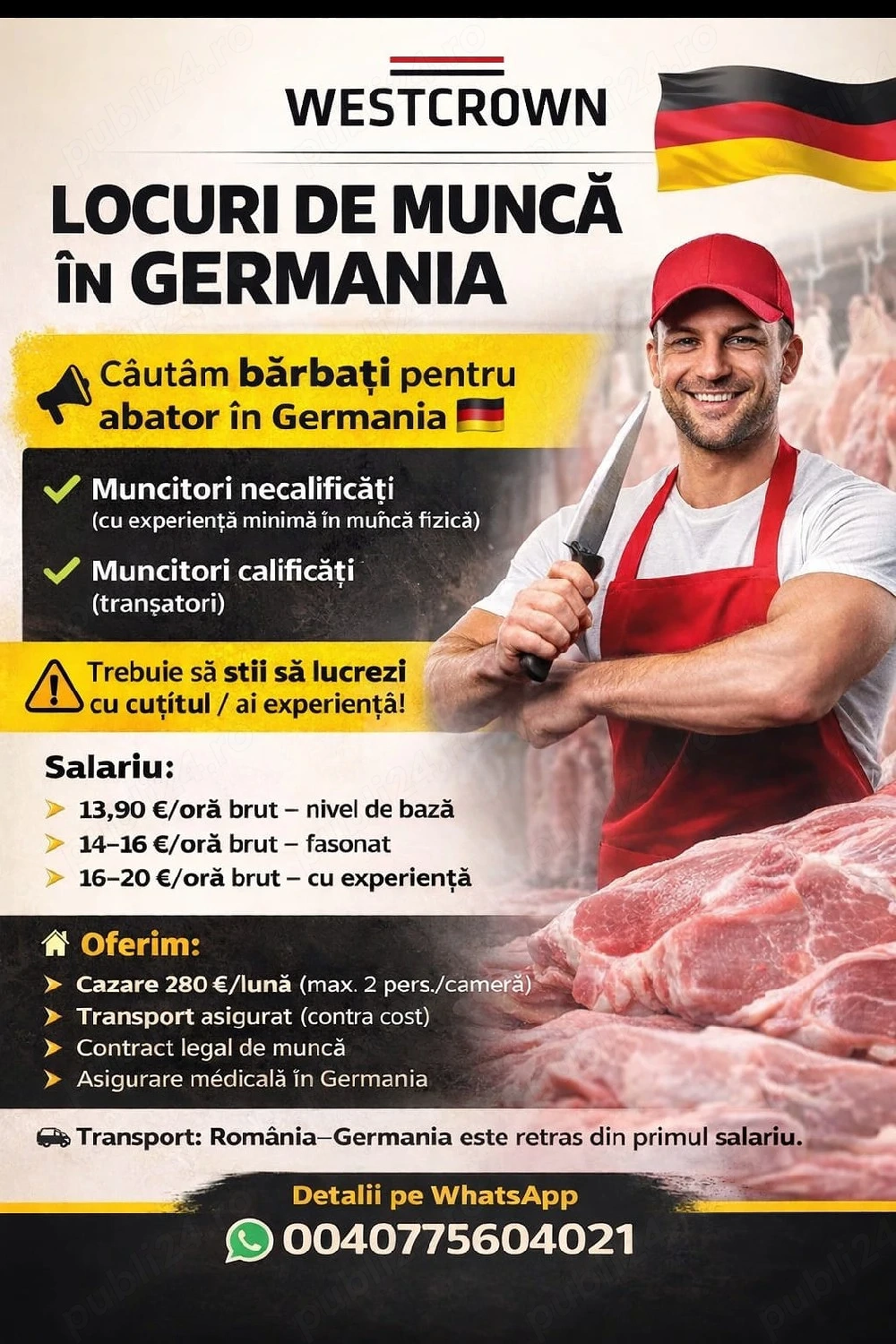 Muncă Germania în abator pentru persoane care au mai lucrat in tranșare,tăiere 