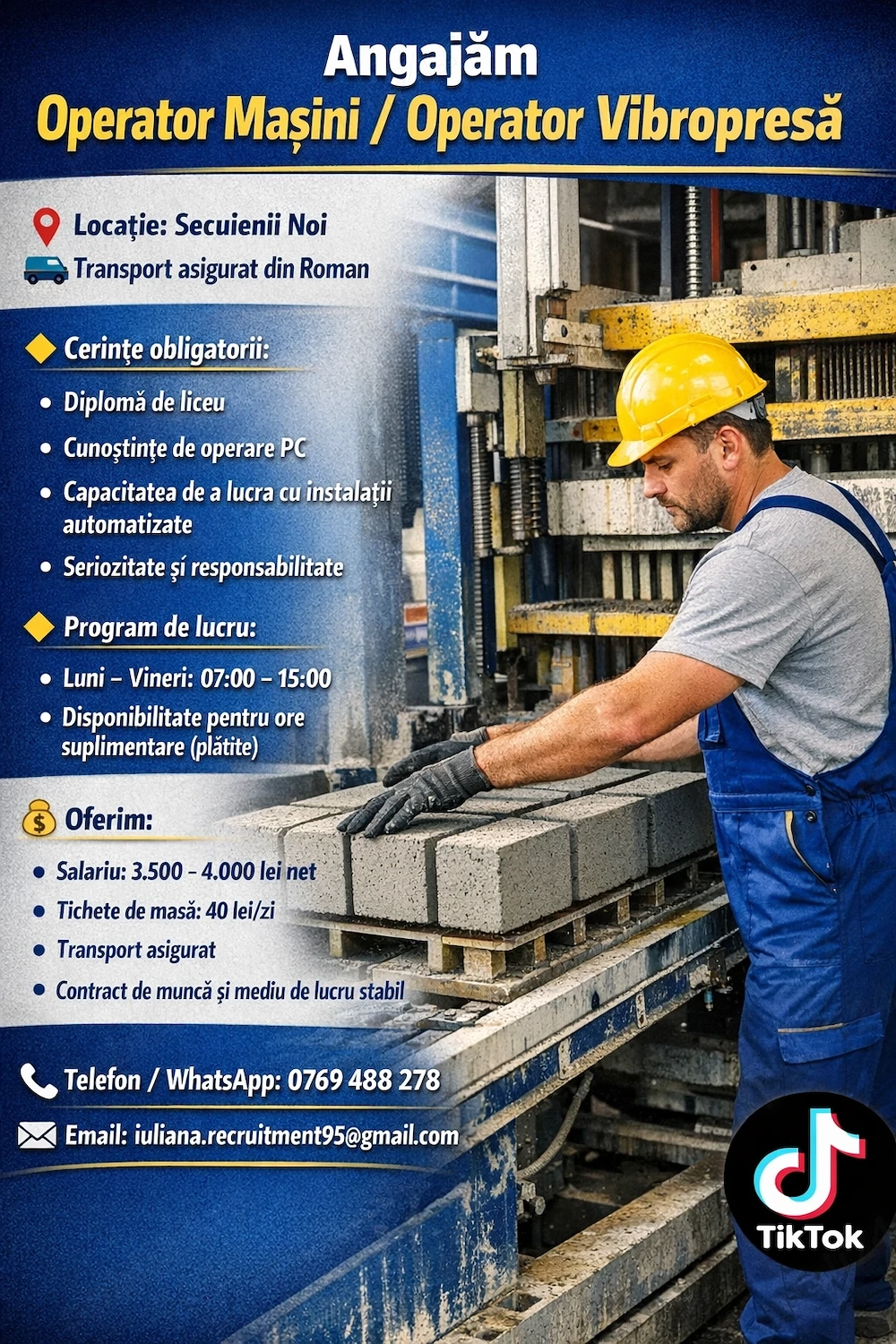 Angajăm Operator Mașini  Secuienii Noi