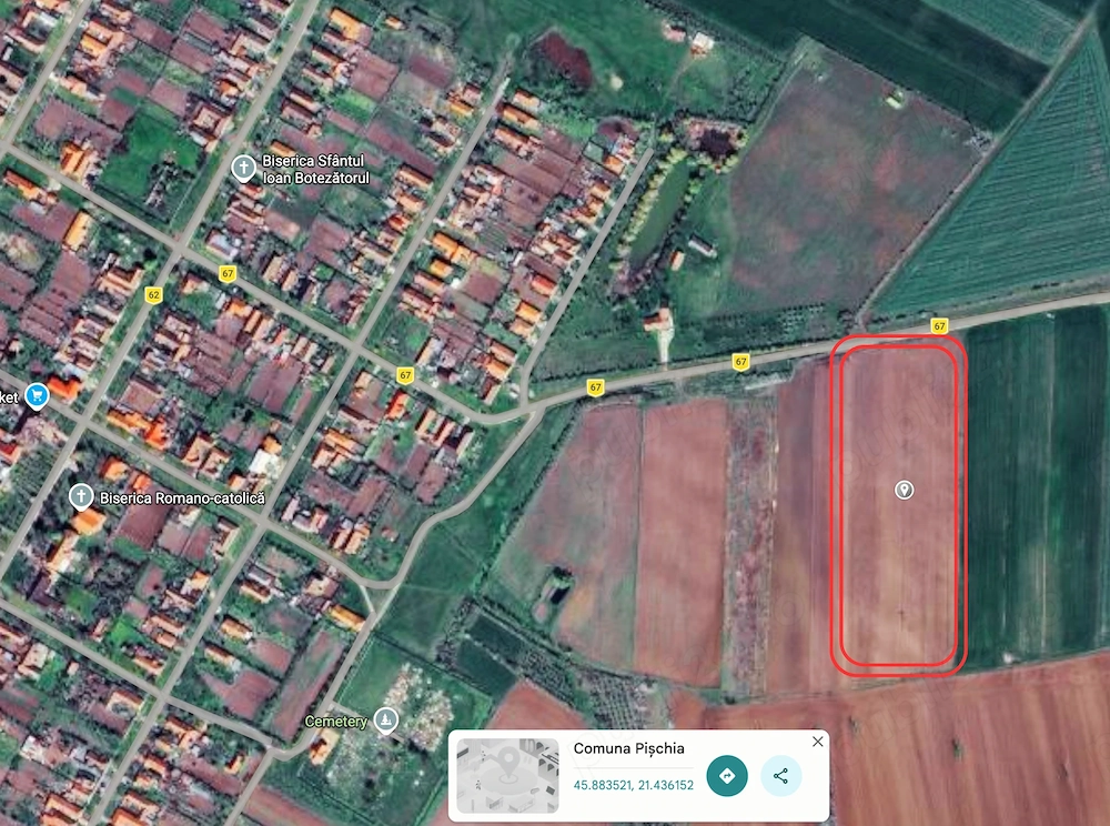 1.3 Ha - Teren extravilan 13.106 mp, la drum, curent în fața parcelei, front 44m