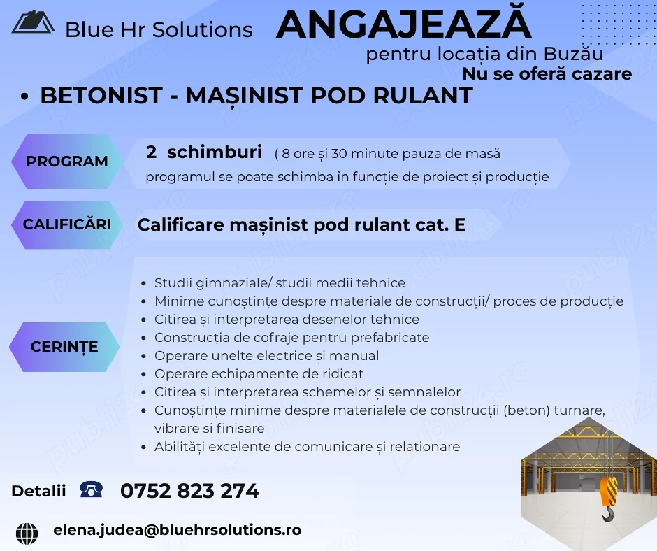 Betonist - masinist pod rulant grupa E ,  locatia Buzau