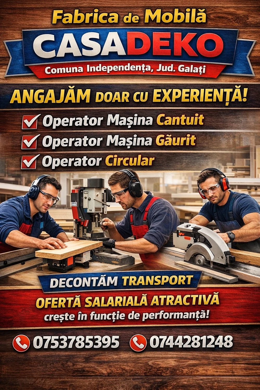 Angajăm operatori utilaje fabrică mobilă