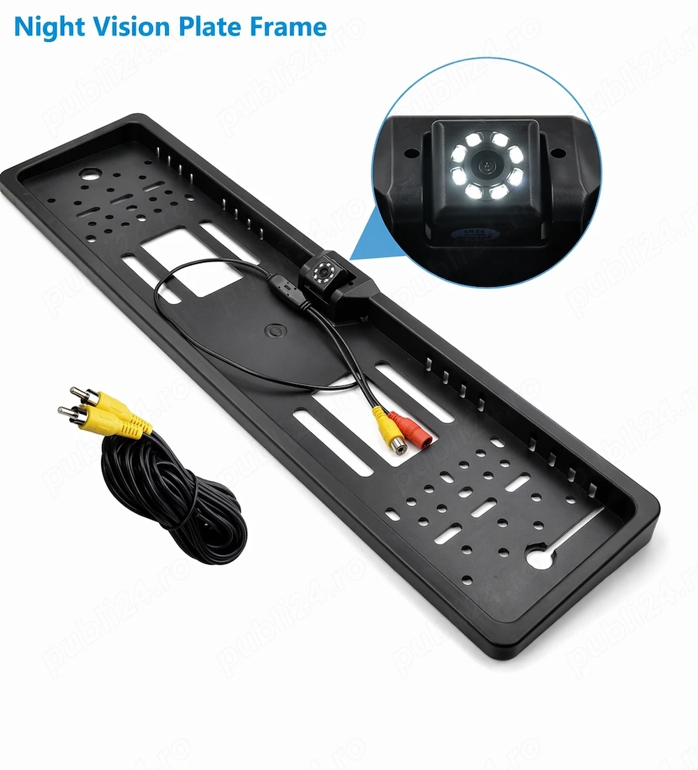 Suport plăcuță înmatriculare pe spate cu cameră de marșarier incorporată si vedere nocturnă