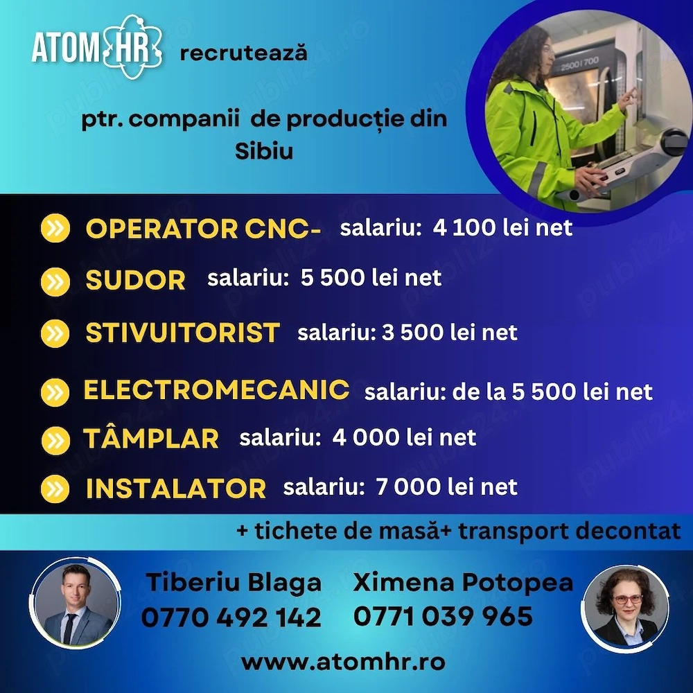 Angajăm pe diverse posturi în producție!