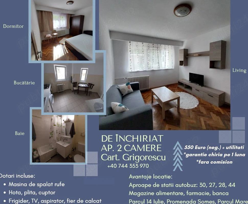 Inchiriere ap. 2 camere decomandate, Cart. Grigorescu