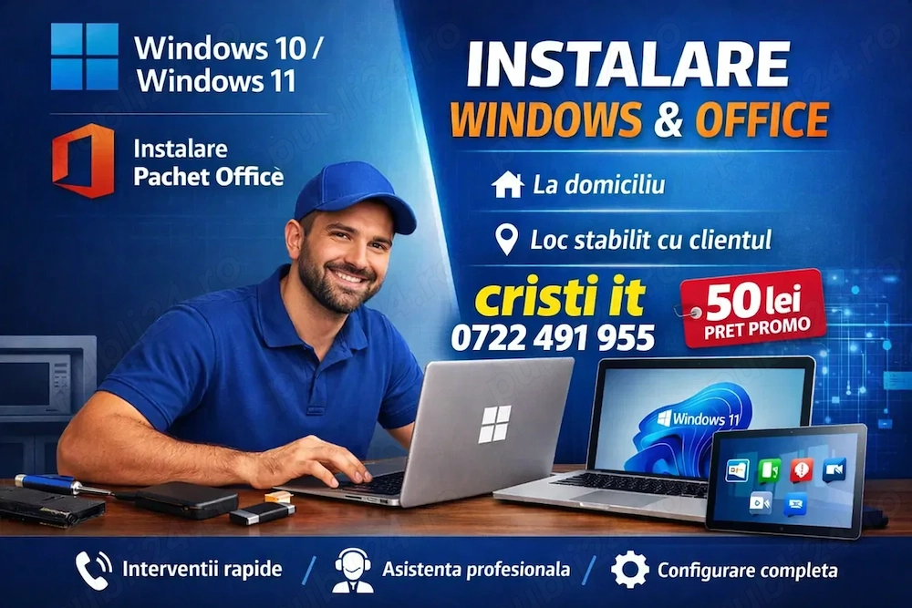 Instalare WINDOWS 11*10 Imprimanta OFFICE24 jocuri la domiciliul clientului