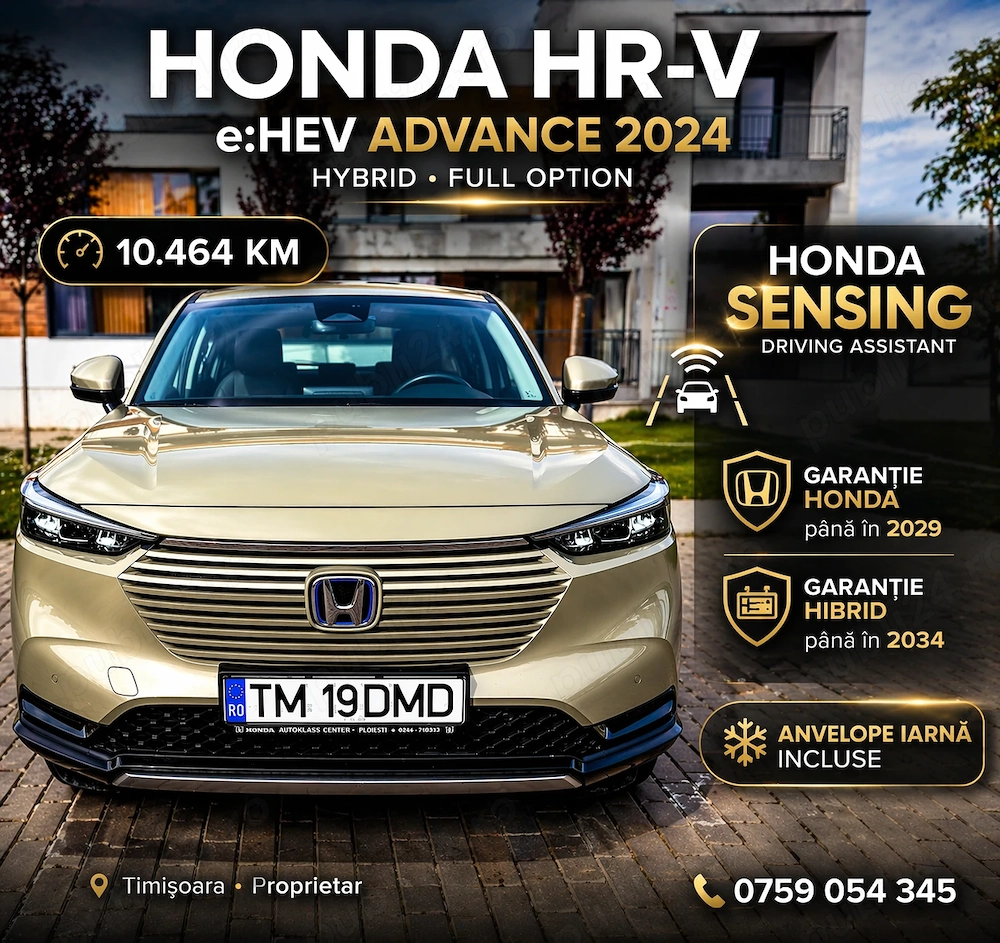 Honda HR-V 1.5 e:HEV Advance 2024YM | 10.464 km | Garanție 2034 | Full Hybrid | Ca NOUA