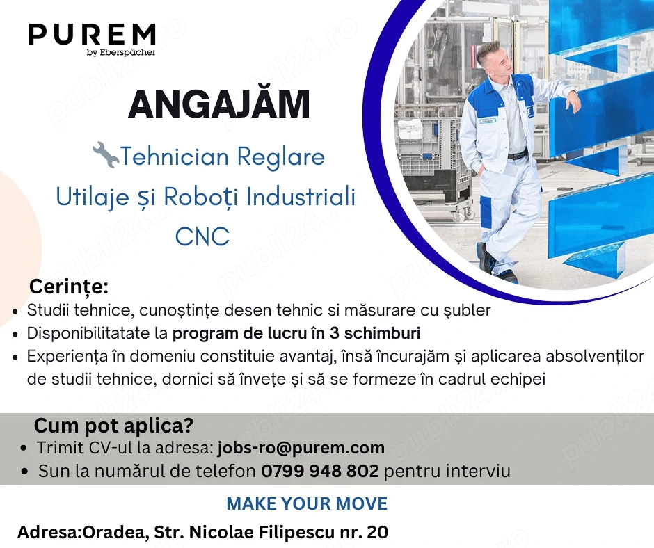 Purem Oradea angajeaza Tehnicieni mecanici pentru reglarea utilajelor 