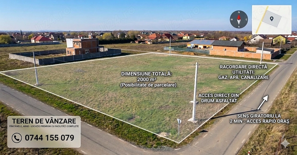 Teren intravilan 2000mp Fântânele, jud. Arad (posibilitate parcelare)