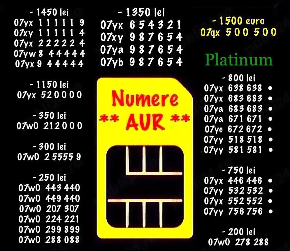 Numere Vip Aur Gold * Numar telefon Platinum * Cartela