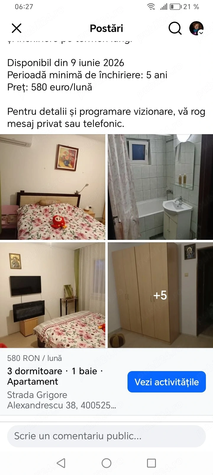 Inchiriez apartament 3 camere semidecomandat Manastur 