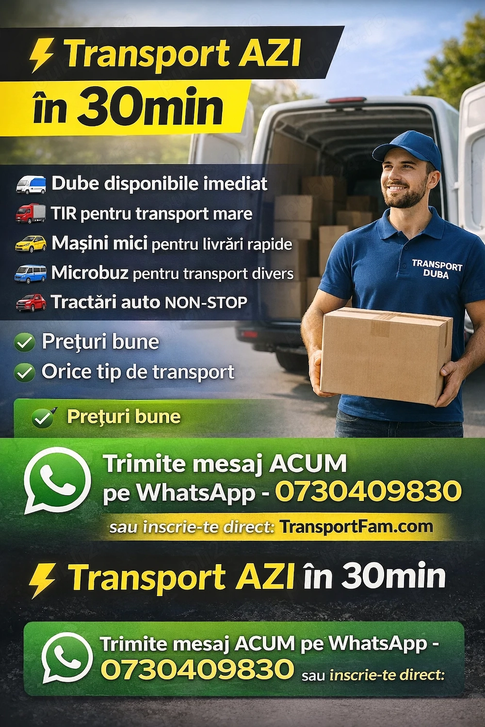 Transport azi în 30 min persoane colete marfa