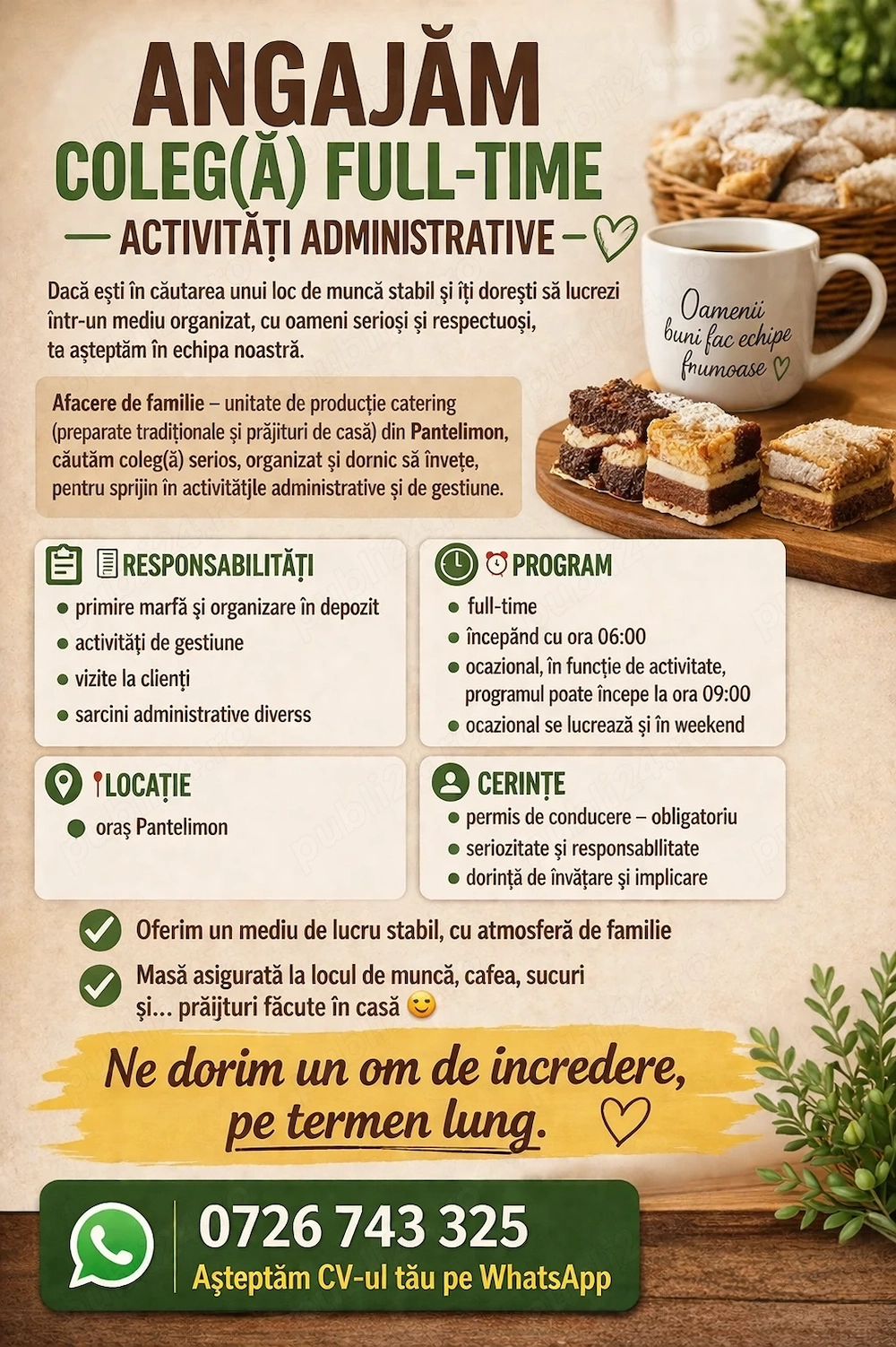 Angajăm coleg(ă)   activități administrative - Pantelimon