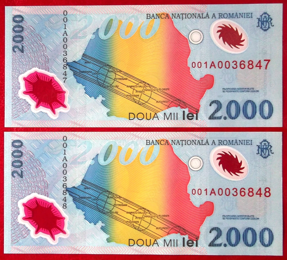 Romania bancnote 2000 lei 1999 Eclipsa serie mica 001A0036XXX UNC necirculate
