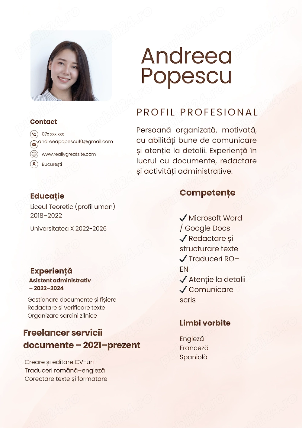 Realizez CV-uri + traduceri rapid (RO-EN-IT)