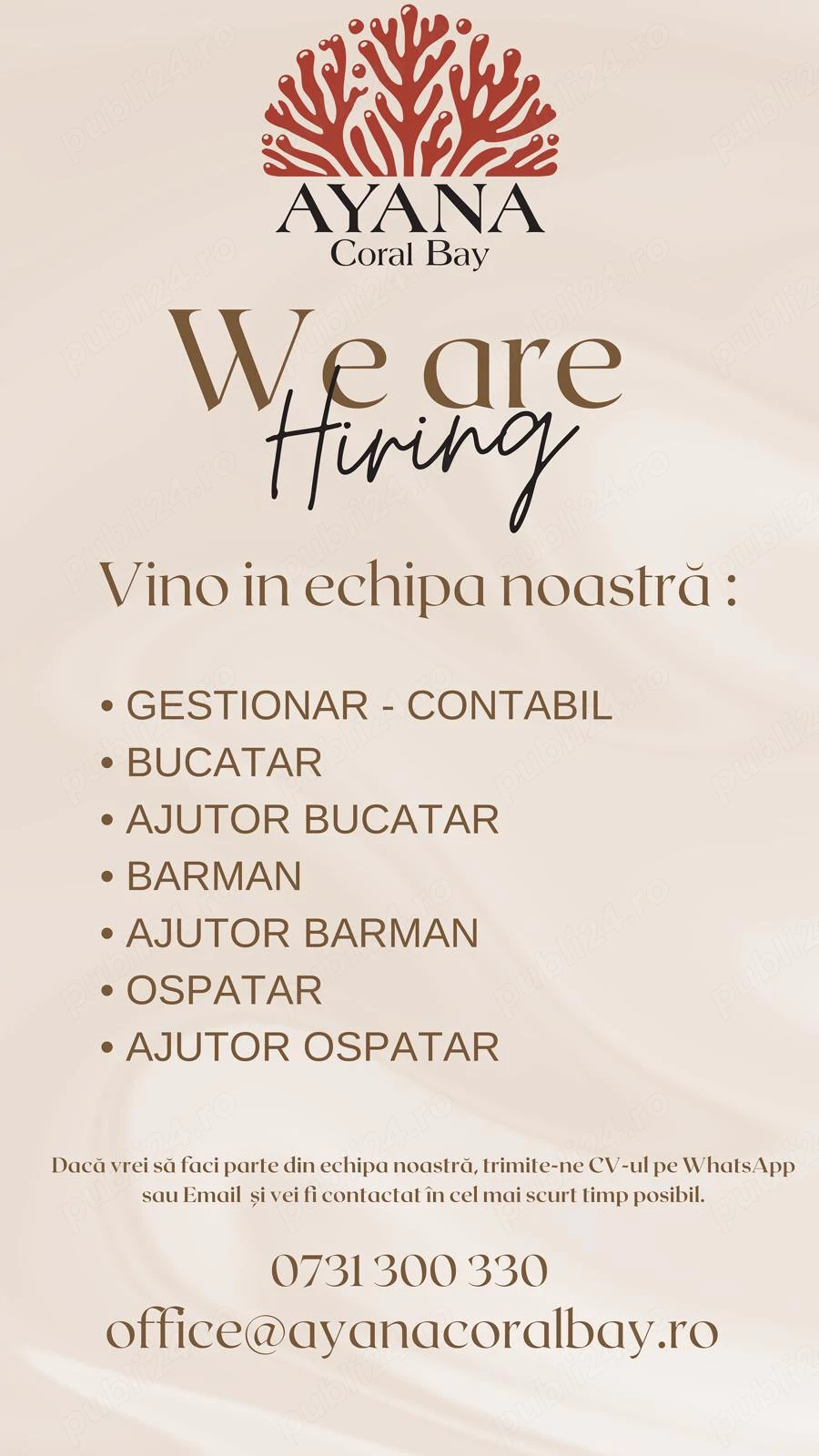 Ayana Coral Bay Resort Angajeaza 