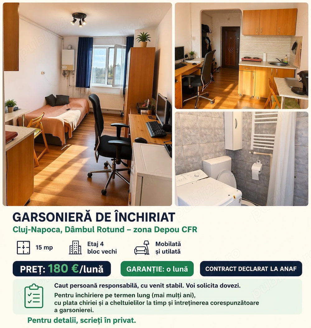 Dau in chirie garsoniera zona depou CFR Cluj Napoca 180 eur