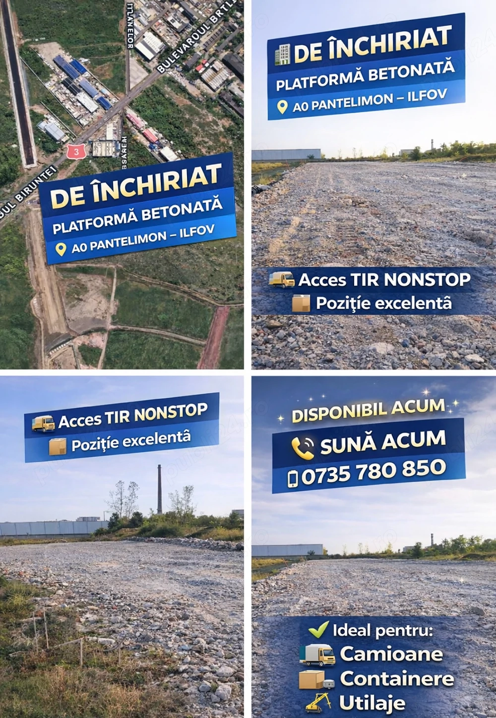 Închiriez Platforma Betonata Pietruită  Depozitare Oraș  Pantelimon Ilfov  Dn 3 A0 Centura