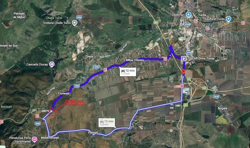Teren 3100 mp de vanzare inchiriere 12 Km de autostrada A3 Turda