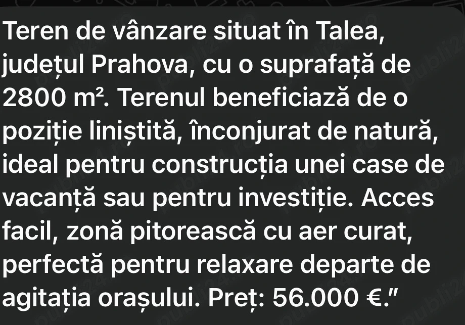 Teren de vanzare talea prahova 
