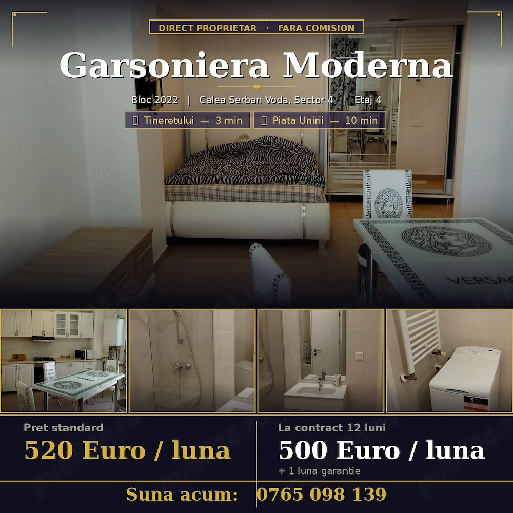 Garsonieră modernă de închiriat   Bloc 2022   Metrou Tineretului 3 min   Direct proprietar