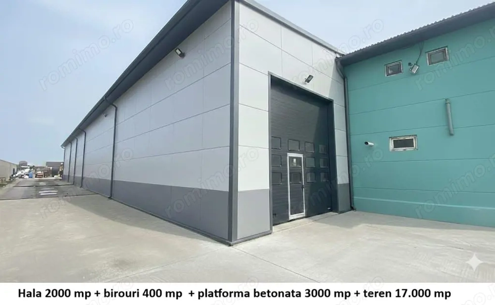 Ocazie rara! Hala 1200 +birouri 400 + plarforma 3000 +teren 17000 mp +250kW