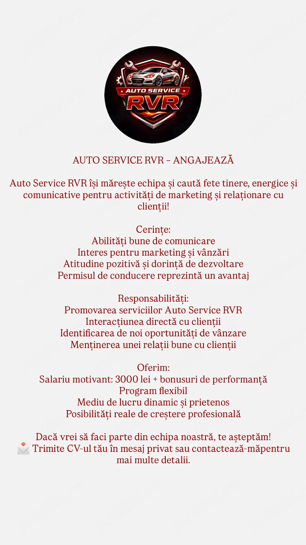 Serice Auto RVR angajează fete tinere,energice și comunicative 