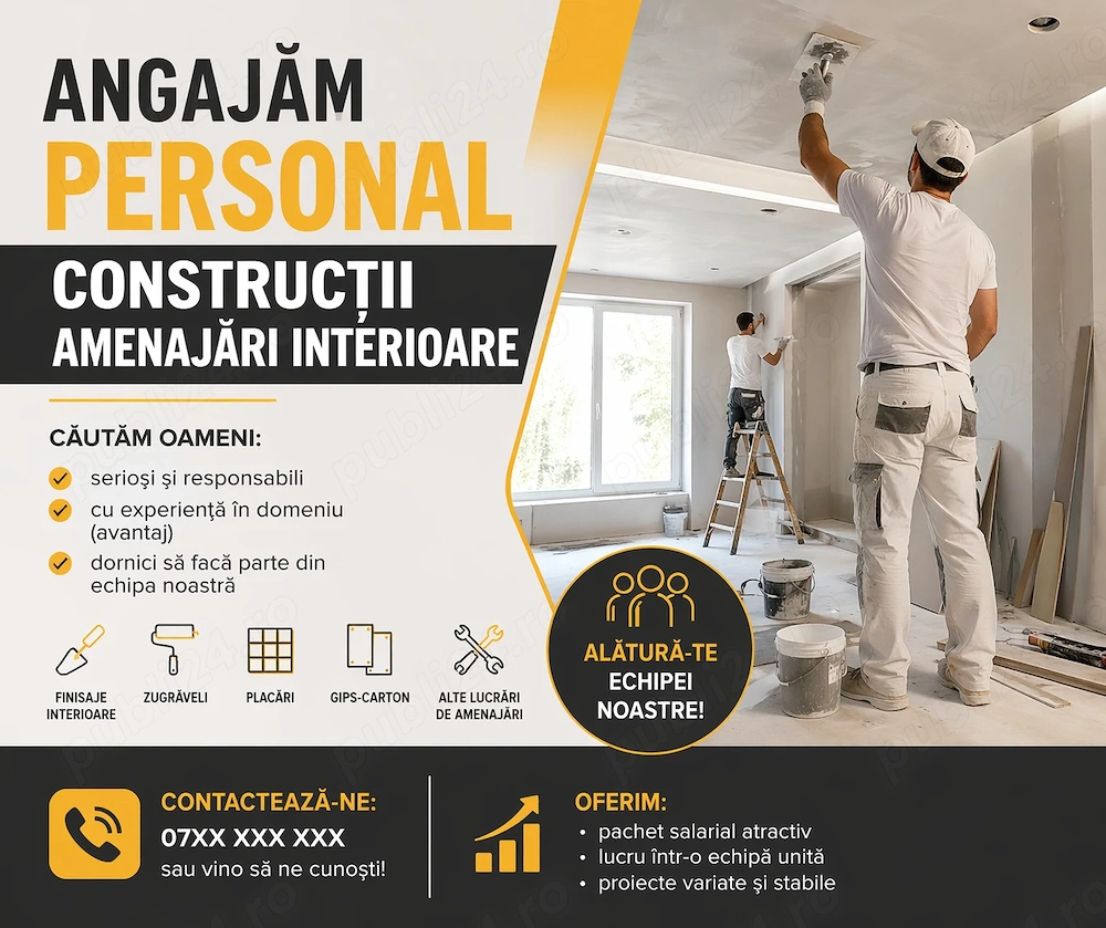 Angajam personal constructii amenajari interioare GALATI