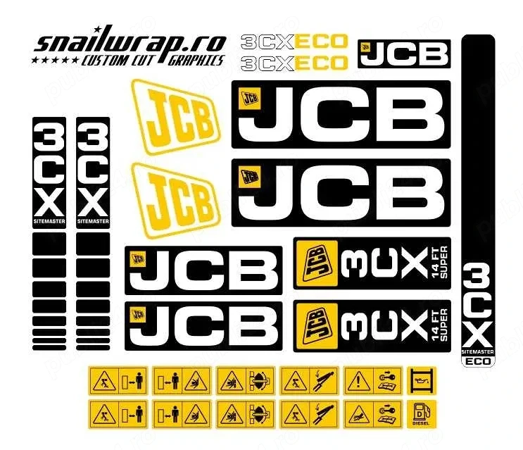 Stickere autocolante JCB 3CX 2CX 5CX 804 803 8026 8030 8016 8065 C-ZTS