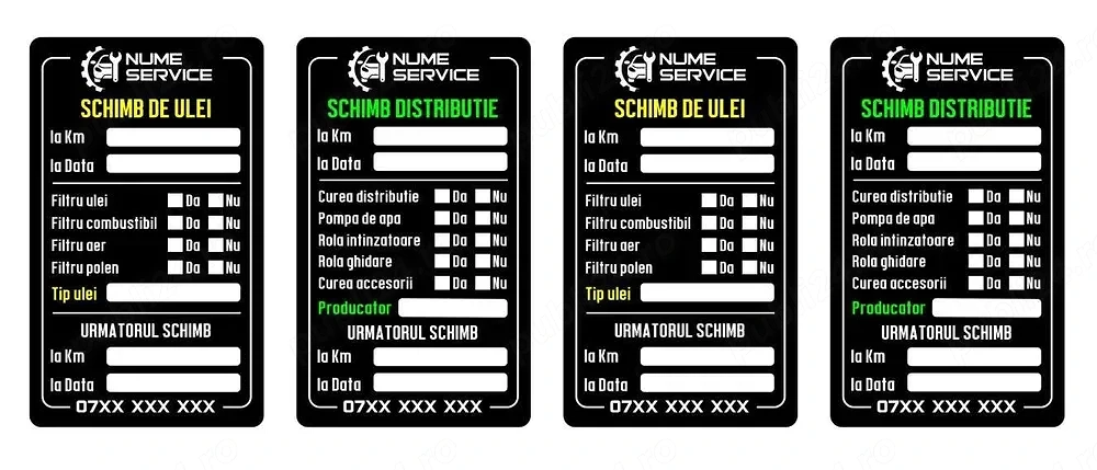 100 Buc. Etichete stickere schimb ulei, distributie service