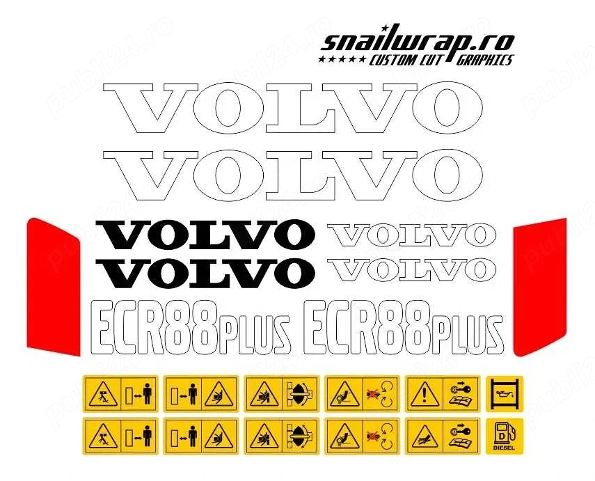 Stickere autocolante Hitachi Volvo Kubota Takeuchi Yanmar Terex GEHL