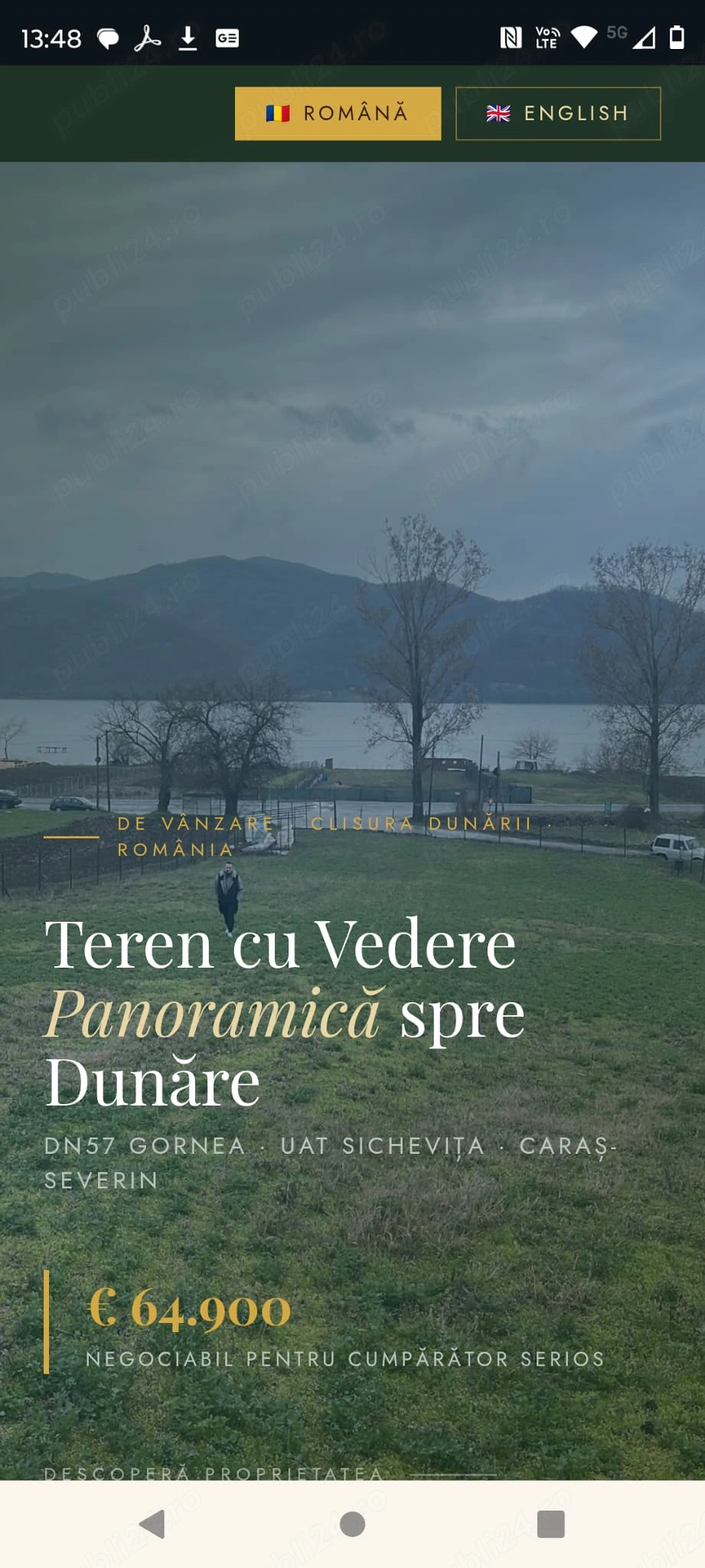 TEREN INTRAVILAN 2.100 mp   Vedere Panoramica Dunare | Gornea, CLISURA DUNĂRII