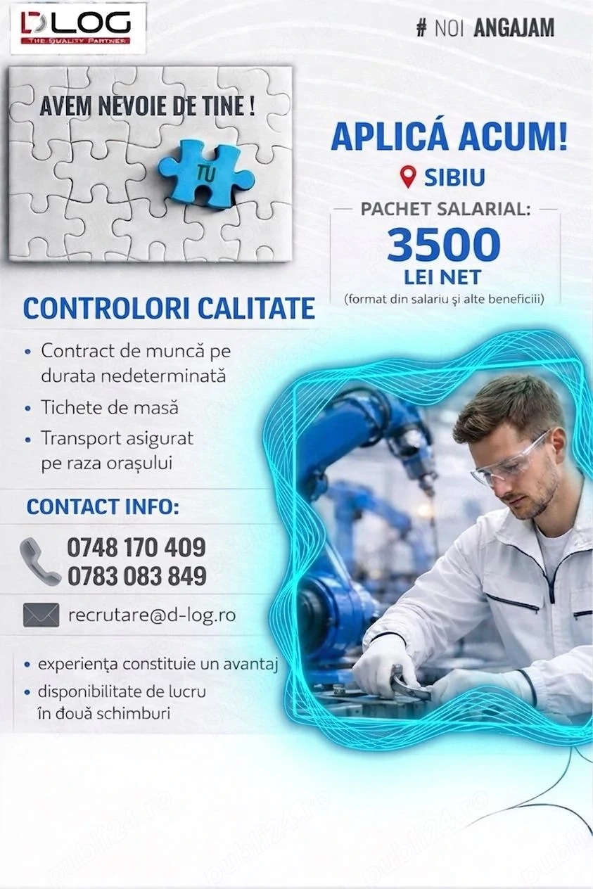 Angajam Controlor calitate in Sibiu