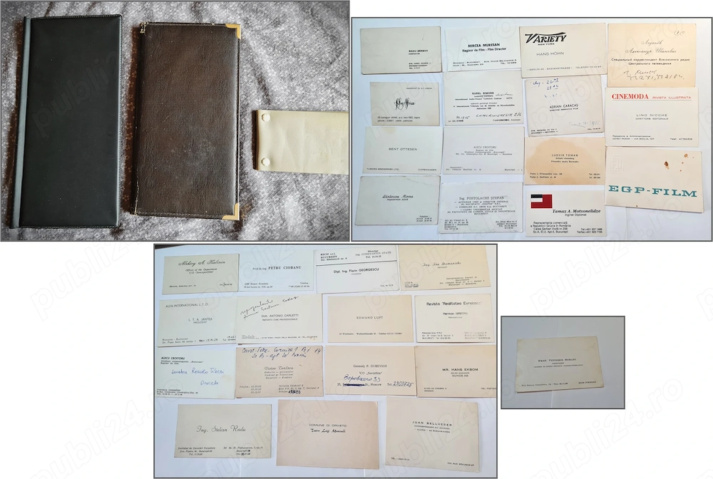 3 clasoare vechi pentru cărți de vizită + 31 de cărți de vizită românești și străine