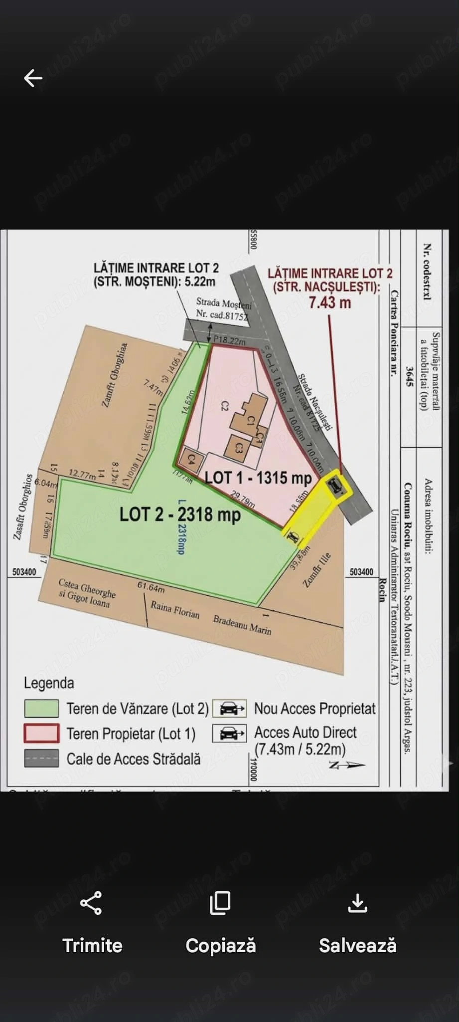  Teren intravilan în Rociu,str.Moșteni și str.Necșulești(acces la lot 2 din 2 străzi),utilități