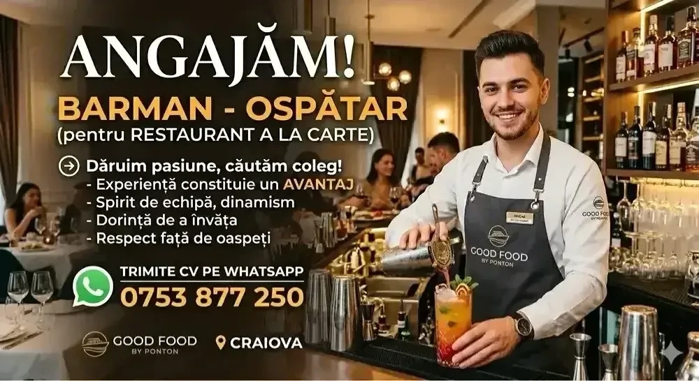 Angajam Barman-Ospatar pentru restaurant a la carte