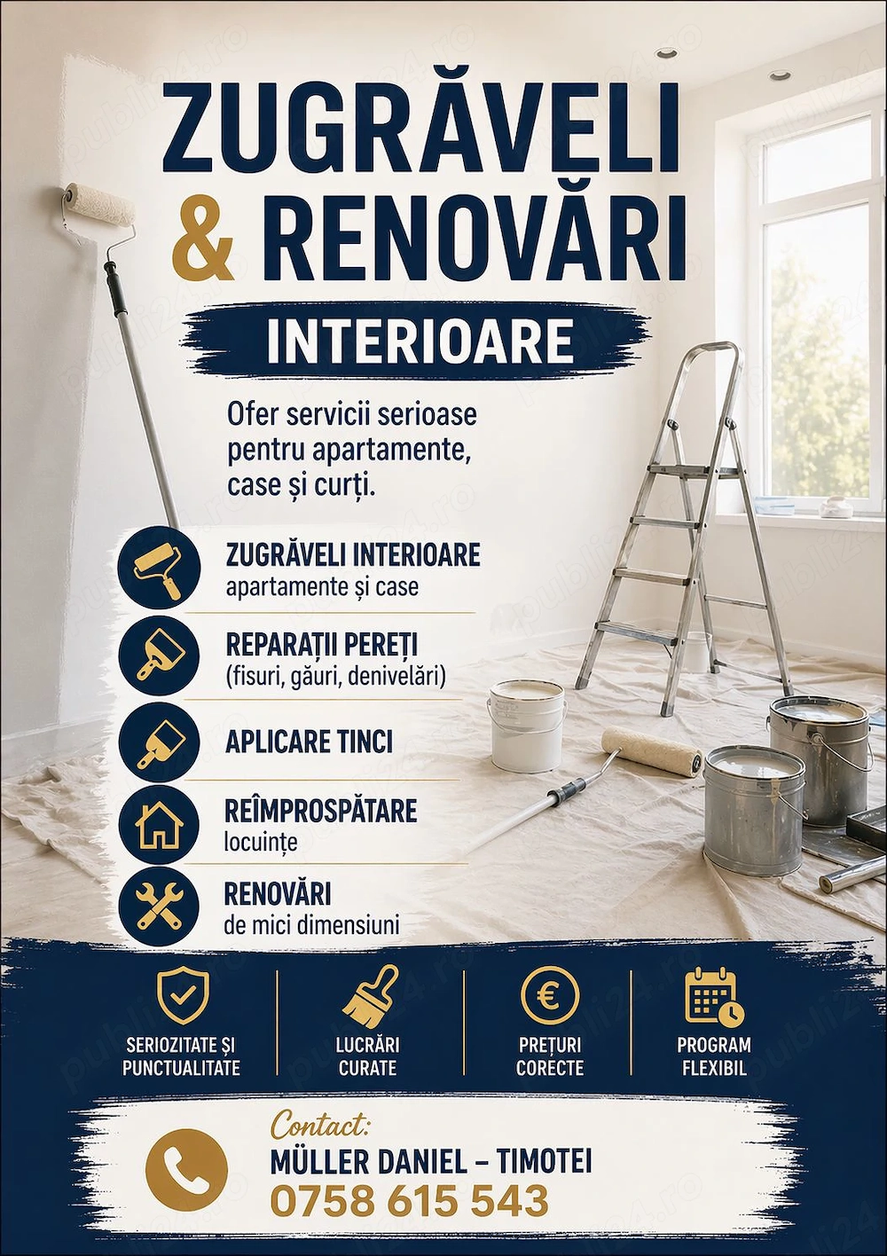 ZUGRAV | Zugrăveli Interioare   Reparații Pereți   Întreținere Gazon