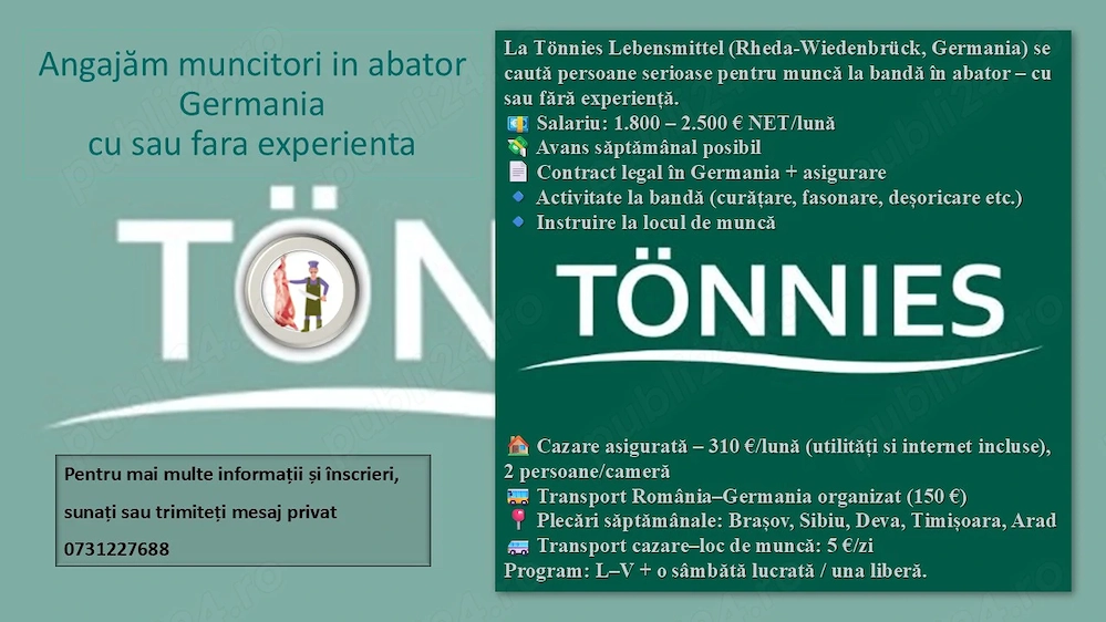 Angajam muncitori in abator Germania cu sau fara experienta