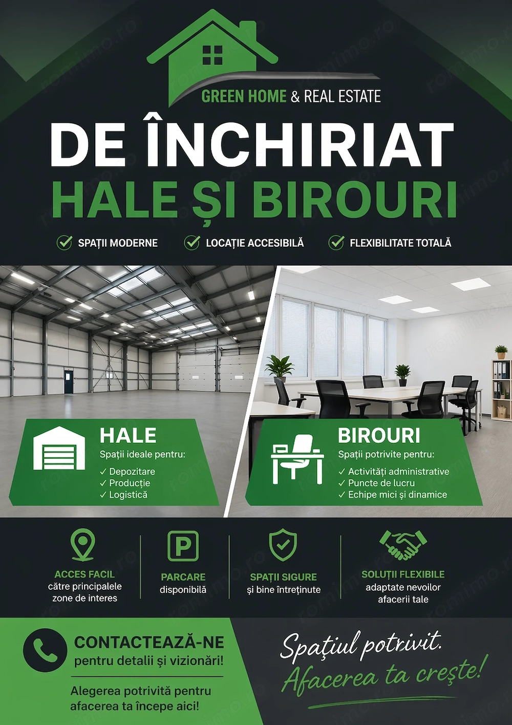 Spații de închiriat   hale + birouri | Flexibilitate pentru afacerea ta