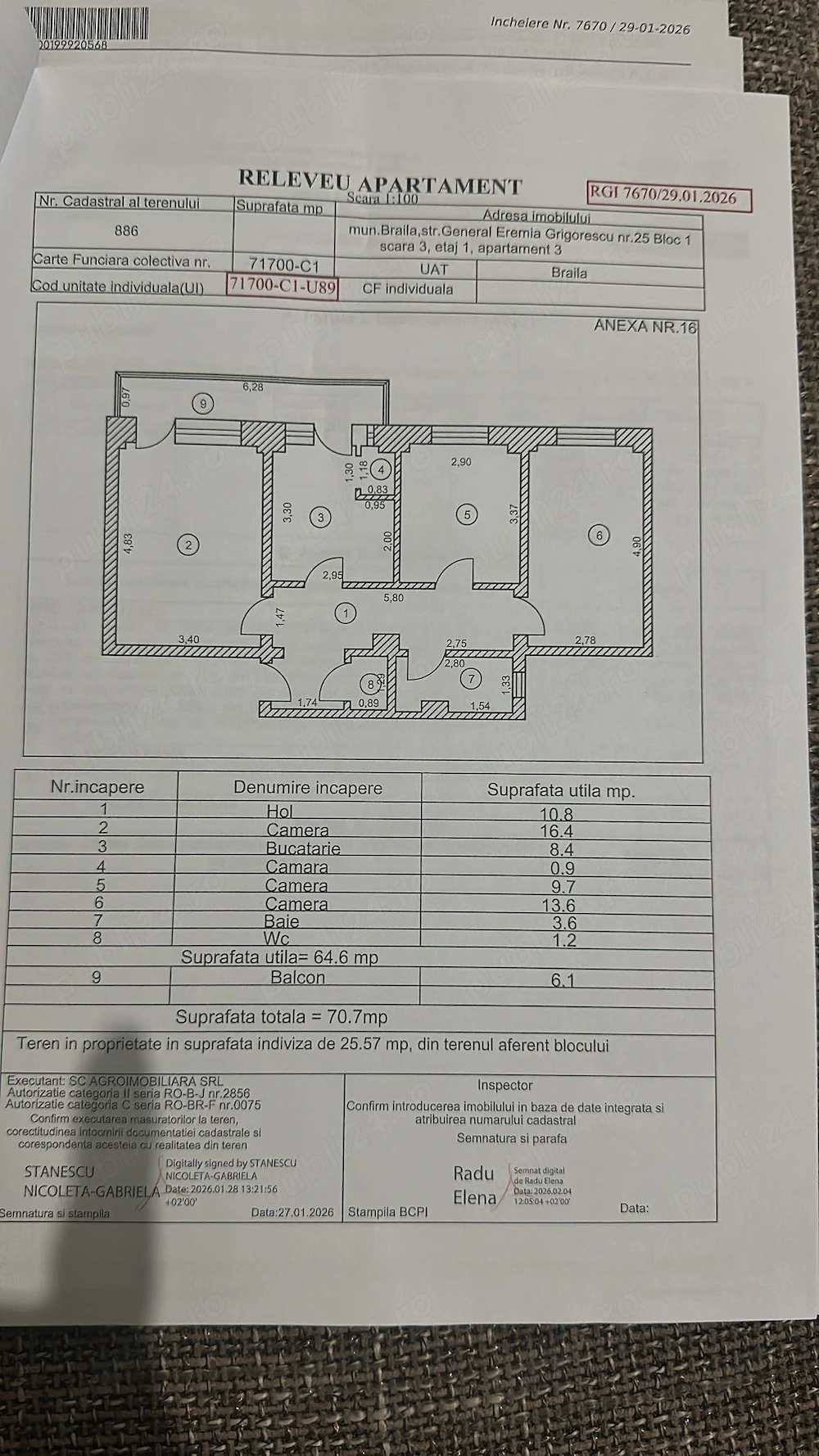 Vand apartament 3 camere Braila, Str. Gen. Eremia Grigorescu