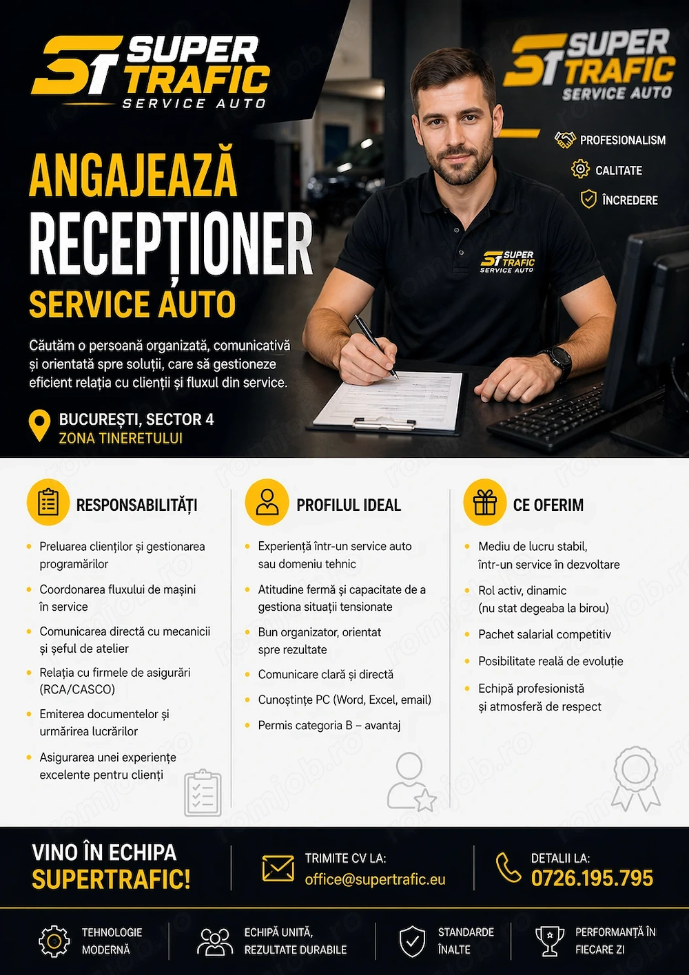 Angajez Receptioner service auto zona Tineretului 