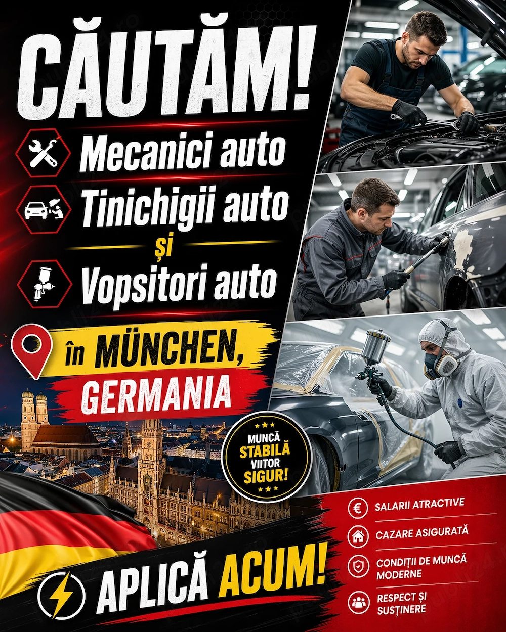 Mecanici auto, tinichigii auto și vopsitori auto in Munchen Germania